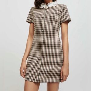 Maje Checkered Mini Dress - Brown and Cream